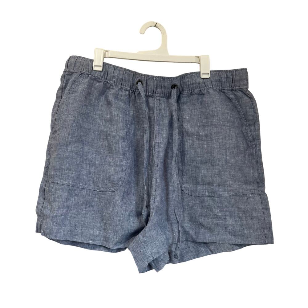 C&C California Linen Shorts Size L Blue Drawstring Casual Summer Lightweight